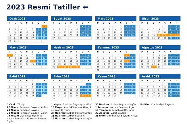 2023 yılı resmi tatil takvimi yayınlandı! Yeni yılda resmi tatil olan günler