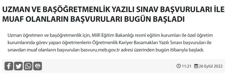 MEB Uzman ve Başöğretmenlik yazılı sınav başvuruları bugün başladı