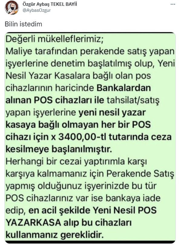 2 milyonu aşkın esnaf için duyuru yapıldı! Eğer o cihazınızı değiştirmezseniz 3400 TL ceza yazılacak
