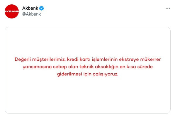 Akbank'tan kredi kartı ekstre hatası sonrası resmi açıklama