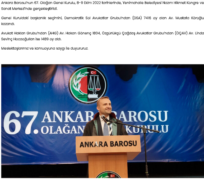 Ankara Baro Başkanı değişti! Mustafa Köroğlu seçildi