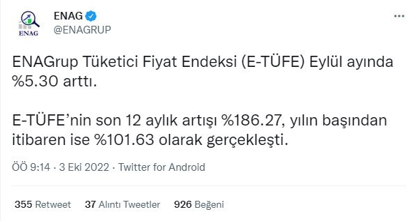 Eylül ayı enflasyon verilerine dair ilk açıklama ENAG'dan geldi