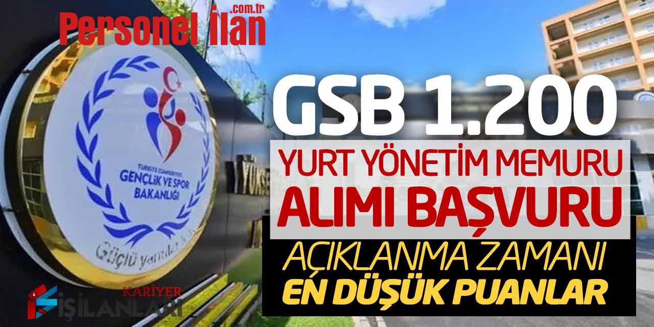 GSB 1.200 Yurt Yönetim Memuru Alımı Başvuru Açıklanma Zamanı! En Düşük Puanlar