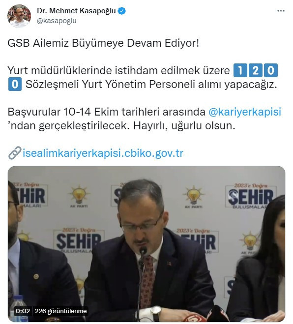 Gençlik ve Spor Bakanlığı son dakika duyurdu! KYK yurtlara 1200 yönetim personeli alınacak