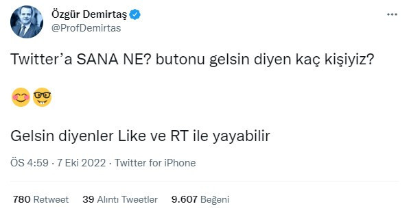 Prof. Dr. Özgür Demirtaş'ın Twitter'dan ilginç isteği
