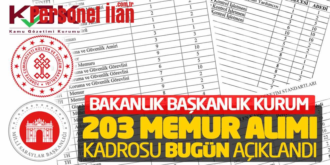 Bakanlık Başkanlık Kuruma 203 Yeni Memur Alımı Kadrosu Bugün Açıklandı