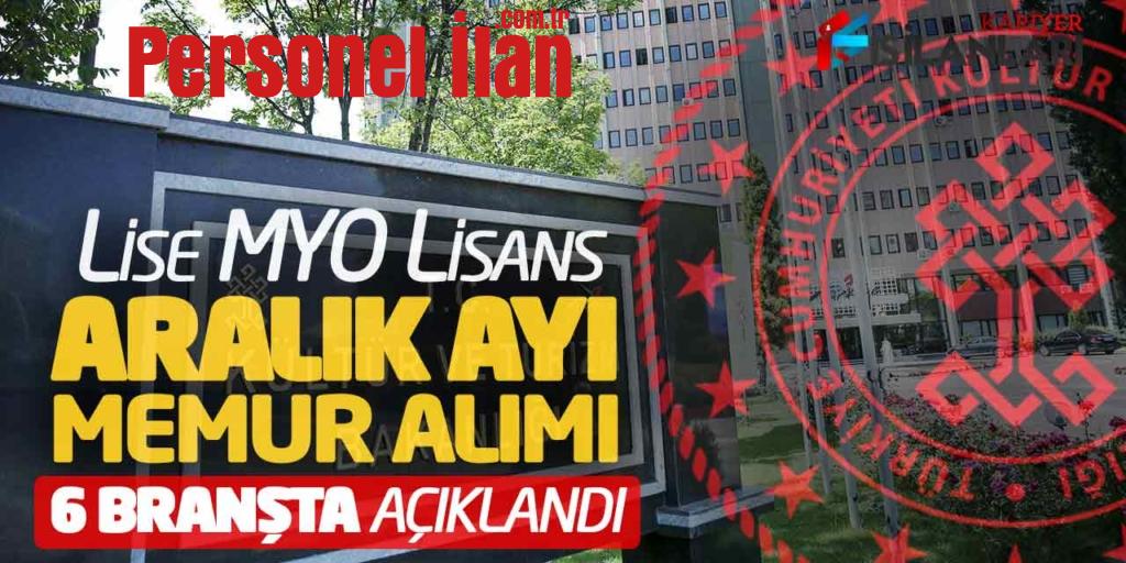 Kültür Bakanlığı Lise Önlisans Lisans Aralık Ayı Memur Alımı Açıklandı (6 Branşta)