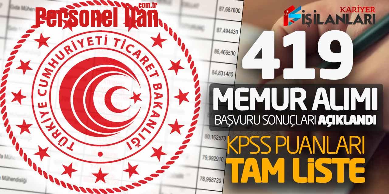 Ticaret Bakanlığı 419 Memur Alımı Başvuru Sonuçları Açıklandı! Tüm KPSS Puanları