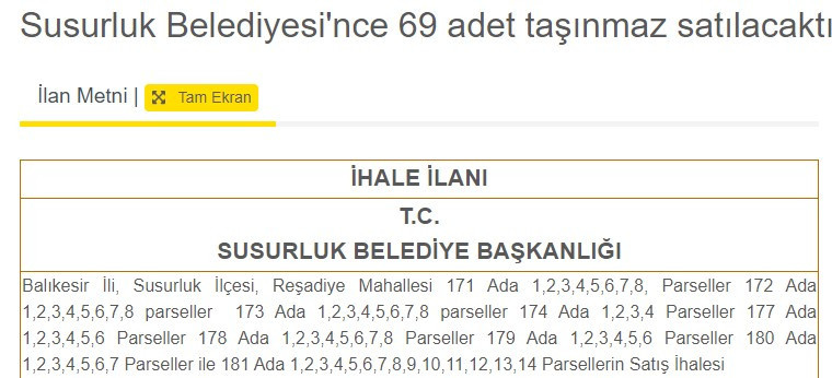 Balıkesir'de arsa sahibi olmak isteyenler dikkat! Susurluk Belediyesi arsa satışı ilanları yayımladı