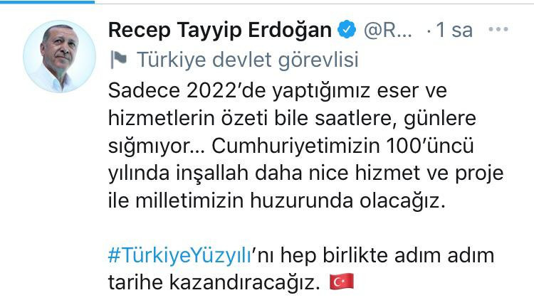 Cumhurbaşkanı Erdoğan sosyal medya hesabında 2022'de yapılan hizmetlerin özetini paylaştı