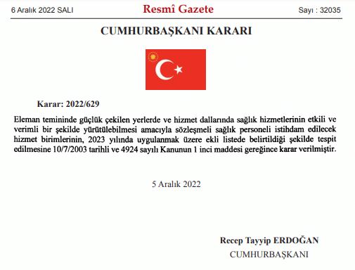 Sözleşmeli Sağlık Personeli İstihdam Edilecek Hizmet Birimlerinin Tespit Edilmesi Hakkında Karar