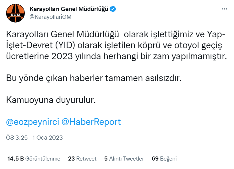 Karayolları son dakika açıkladı! Çıkan haberler yalanlandı o hizmete herhangi bir zam yapılmayacak