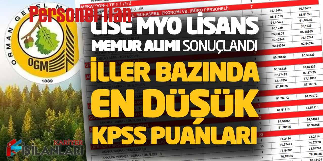 Lise MYO Lisans Memur Alımı Sonuçlandı! İller Bazında En Düşük KPSS Puanları OGM