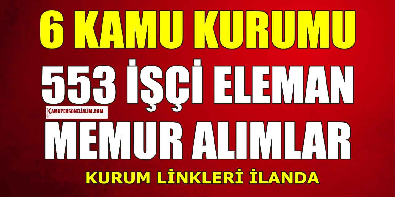 6 Kamu Kurumu 553 İşçi, Eleman, Memur ve Kamu Personeli Alımı