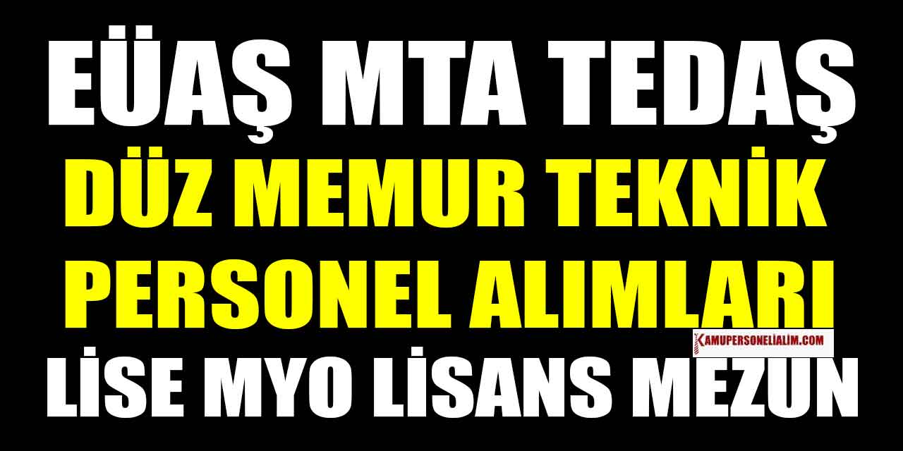 MTA TEDAŞ EÜAŞ Düz Memur Alımı ve Teknik Personel Ataması