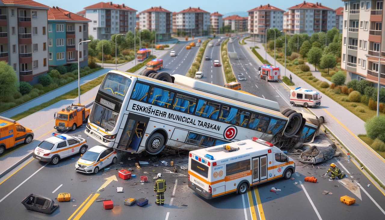 Eskişehir'de Meydana Gelen Trafik Kazası: Belediye Otobüsü Devrildi, 11 Yaralı