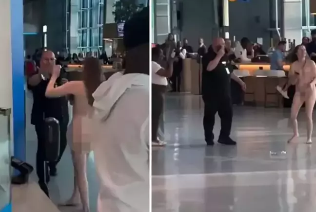 Çıplak Kadın Havalimanında Kaos Yarattı: Kalemle Saldırıp Terör Estirdi!