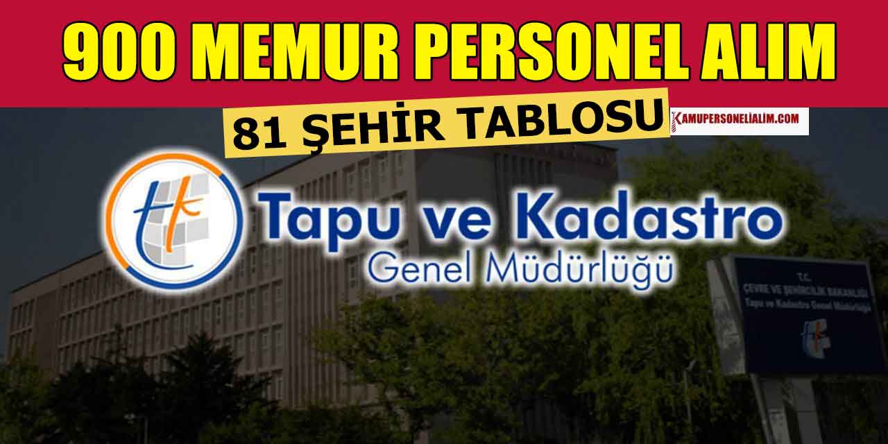 Tapu ve Kadastro 900 Kamu Personel Alımı 81 Şehir Tablosu