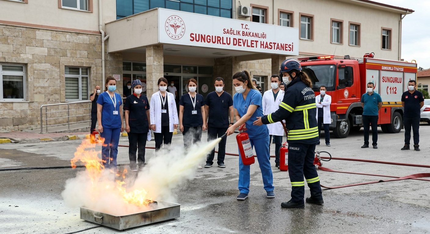 Sungurlu Devlet Hastanesi’nde Yangın Güvenliği Seferberliği: Kapsamlı Eğitim ve Tatbikatlarla